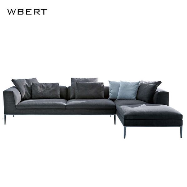 WBERT High-Quality L-Shaped Sofa in Modern Fabric/Leather Blue, Factory Direct for Living Rooms, Hotels, or Villas