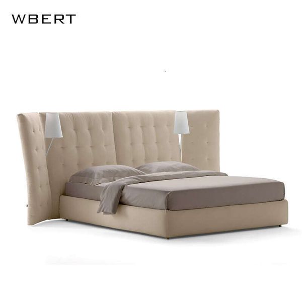 Wbert Italian Minimal Fabric 1.8m Double Bed: Modern, simple wooden frame with soft fabric for comfortable master bedroom sleeping
