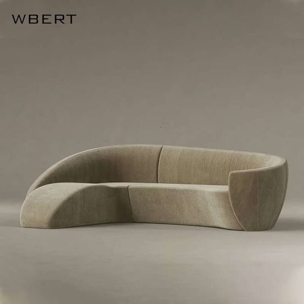 WBERT Italian Moon Curved Leisure Sofa Chair Set with postmodern fabric design for hotel lobbies, villas, living rooms, and sales offices