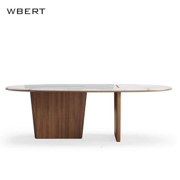 Wbert Modern Ndic Solid Wood Marble Combination Set Style F Dining Room Rounded Design Oval Table