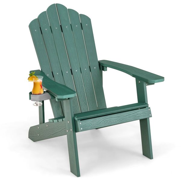 Weather-resistant HIPS Adirondack chair for outdoors, featuring a cup holder