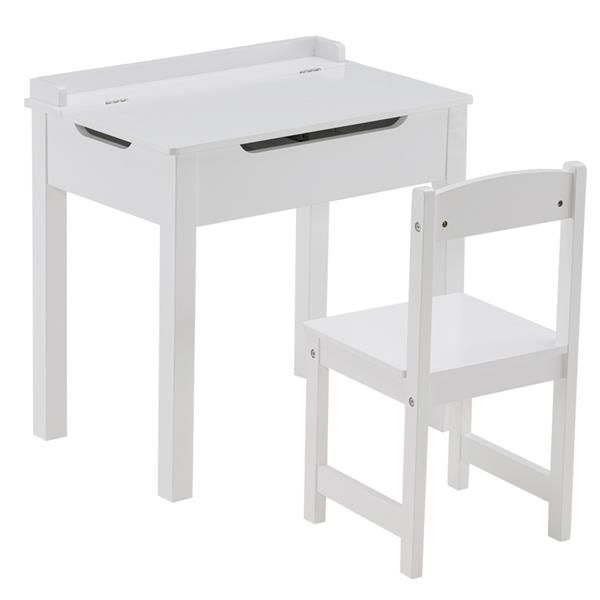 White MDF children's study table and chair set with two drawers, measuring 59x40.5 cm