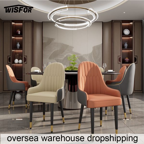 WISFOR Set of 2 microfiber and silicone leather dining chairs with metal legs, featuring high backrests in modern kitchen fabric design, available in orange-grey and beige color options