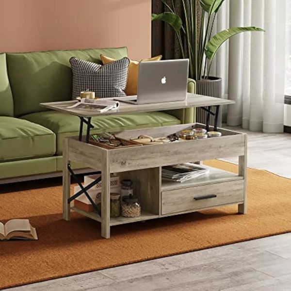 WLIVE Lift Top Coffee Table for Living Room with Storage, Hidden Compartment, and Metal Frame