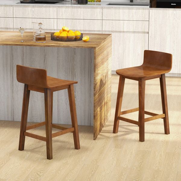 Wood Bar Stools Set of 2 featuring Solid Back and Seat