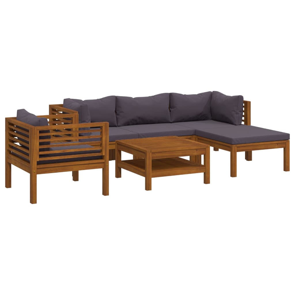 Wooden Lounge Set Dark Grey Solid Acacia wood, 100% Polyester