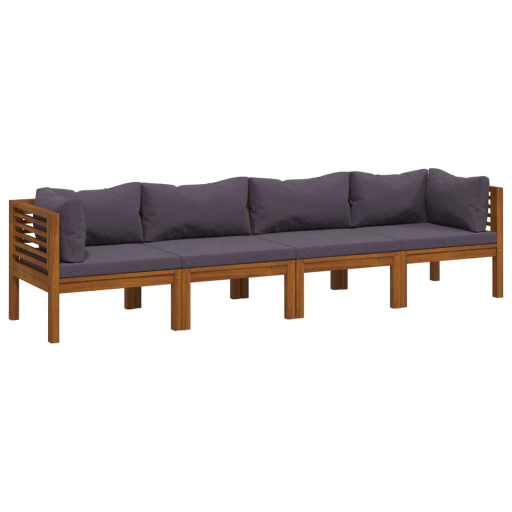 Wooden Lounge Set Dark Grey Solid Acacia wood 4-Seater Modular
