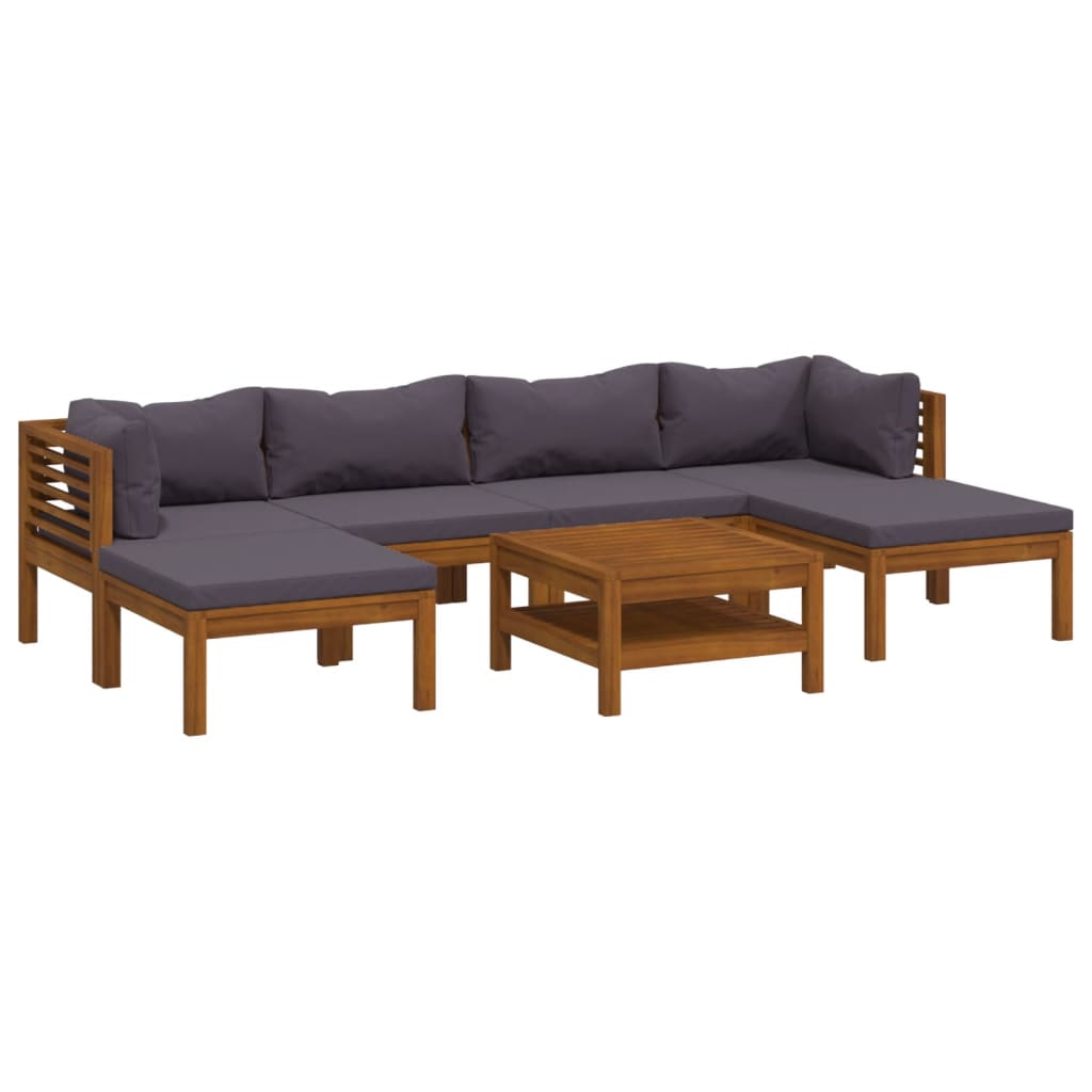 Wooden Lounge Set Dark Grey Solid Acacia Wood 7 Piece Set Modular