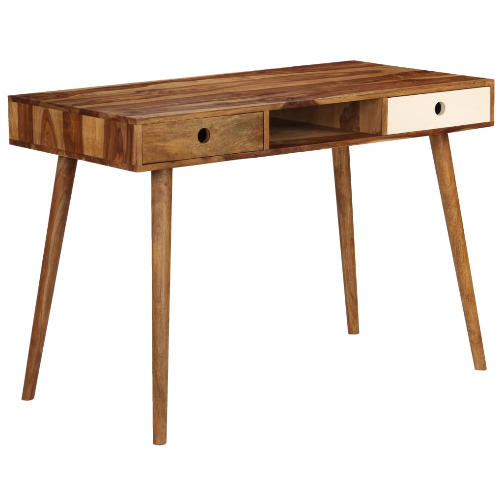 Writing Desk Brown and White Solid Acacia Wood