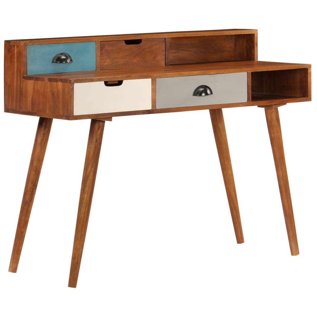 Writing Desk Dark Honey Solid Acacia Wood Medium Storage