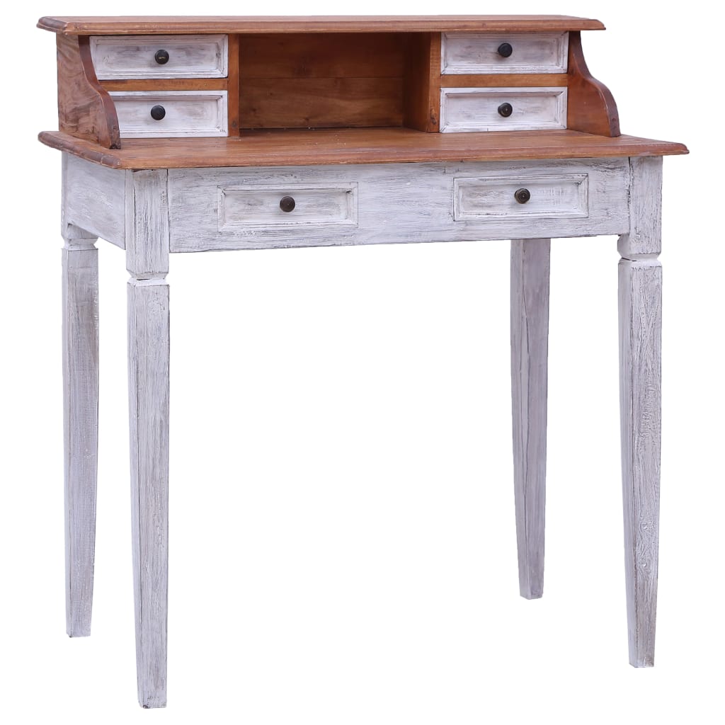 Writing Desk Natural and white Solid mahogany wood Compact