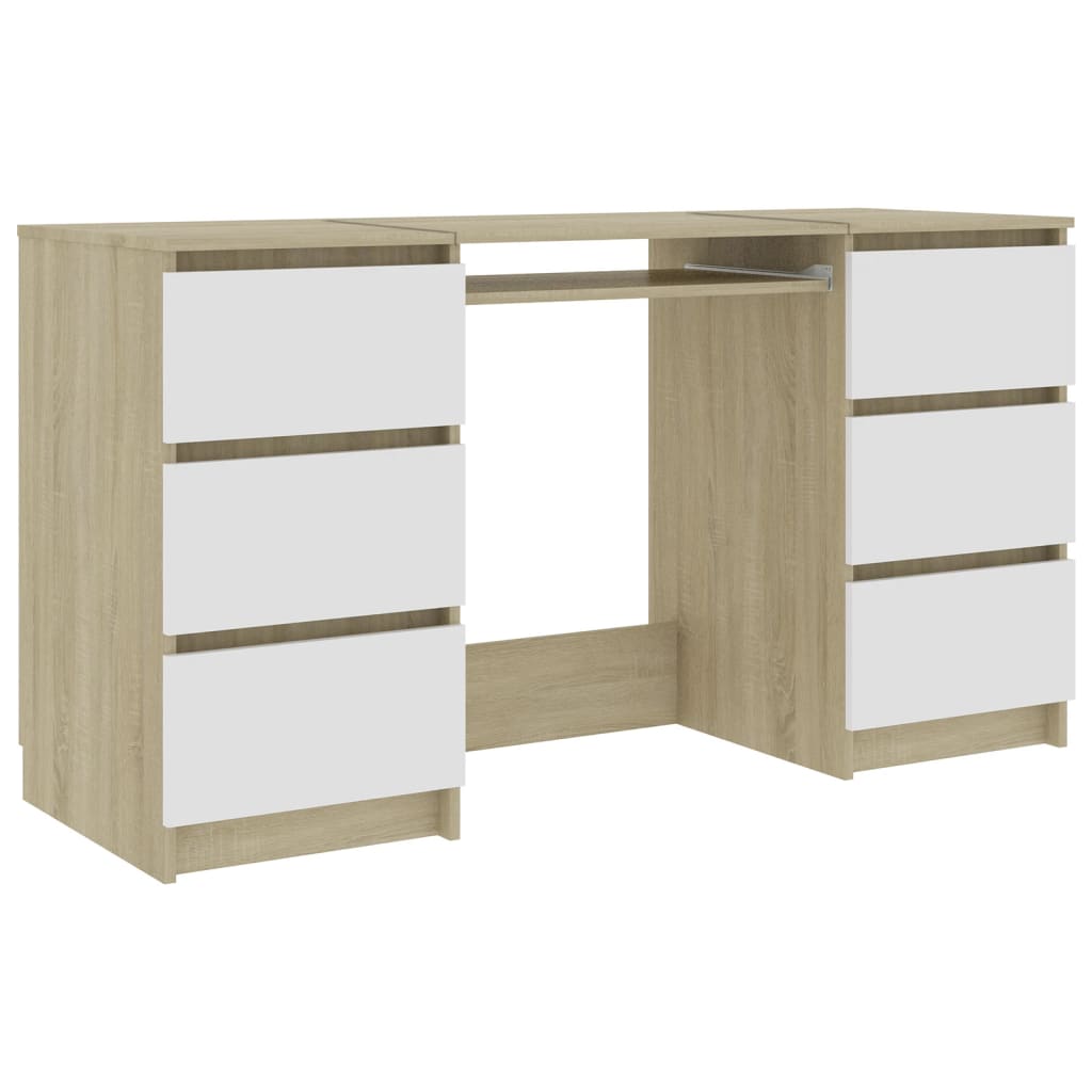 Writing Desk White and Sonoma Oak Engineered Wood Writing Desk