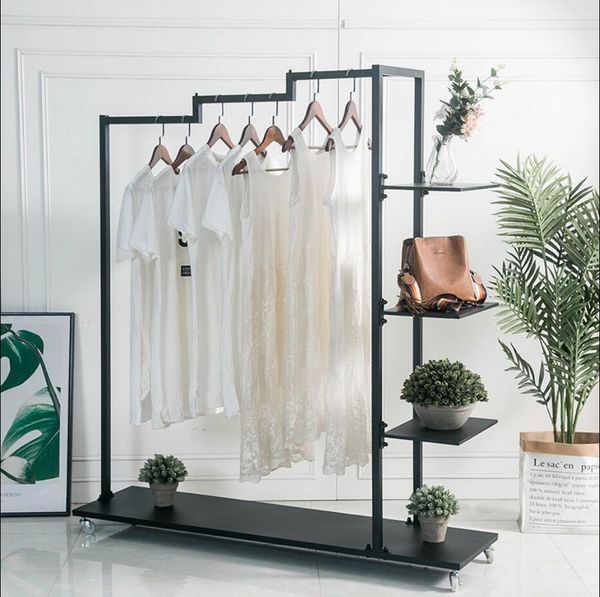 Wrought iron bedroom clothes rack with simple hanger design, floor-standing and mobile for easy push-pull clothing organization