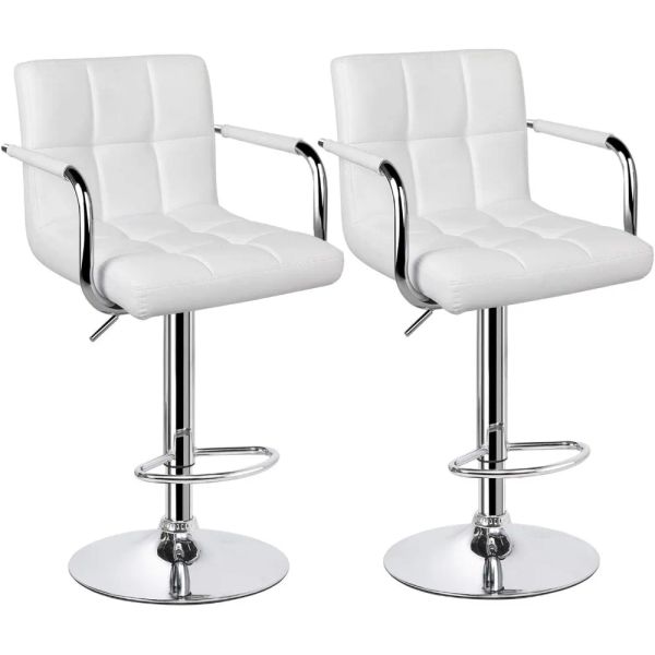 Yaheetech's set of 2 contemporary square bar stools with adjustable height, featuring PU leather upholstery, armrests, and back support