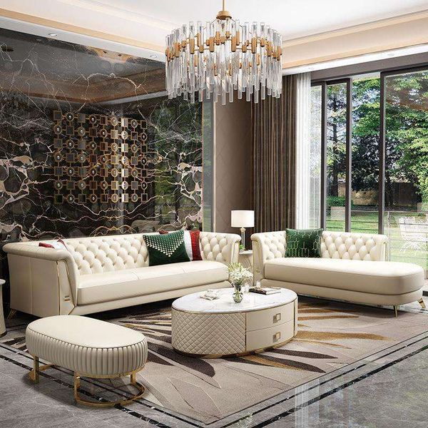 Yellow modern leather sofa for a simple yet stylish apartment living room corner